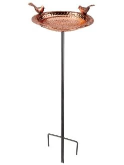 Pure Copper Bird Bath With Two Copper Birds And Multipronged Garden Pole -Outdoor Garden Care Shop 3 4 crop 8613378 06v