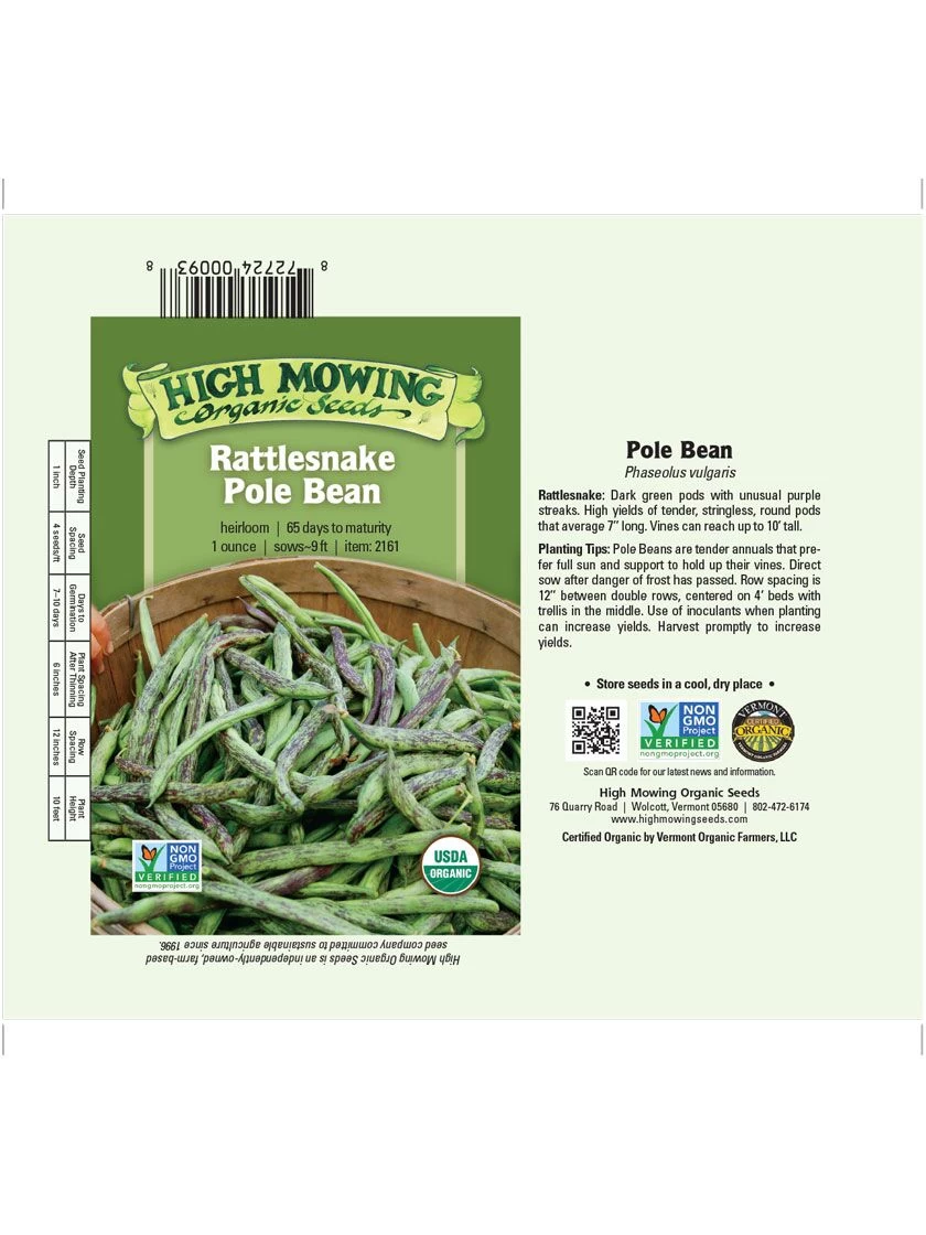 Rattlesnake Pole Bean Organic Seeds 4 Rattlesnake Pole Bean Organic Seeds - Image 2