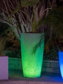 Solar Illuminated Planter Tall Granite, 32" -Outdoor Garden Care Shop 8600183 0683 tif