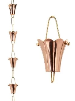 Fluted Flower Pure Copper Rain Chain, 8.5' 13 Fluted Flower Pure Copper Rain Chain, 8.5' -Outdoor Garden Care Shop 8600204 01v