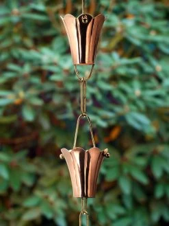 Fluted Flower Pure Copper Rain Chain, 8.5' 10 Fluted Flower Pure Copper Rain Chain, 8.5' -Outdoor Garden Care Shop 8600204 02v