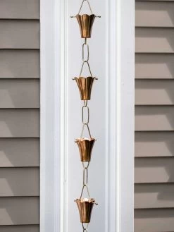 Fluted Flower Pure Copper Rain Chain, 8.5' 11 Fluted Flower Pure Copper Rain Chain, 8.5' -Outdoor Garden Care Shop 8600204 03v