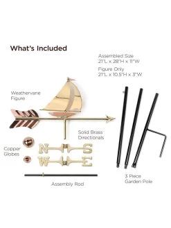 Sailboat Garden Copper Weathervane With Pole -Outdoor Garden Care Shop 8600348 02v