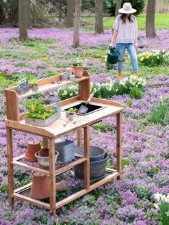 Dynamic Acacia Potting Bench With Soil Reservoir -Outdoor Garden Care Shop 8611009 4130 1