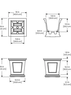 Fairfield Self-Watering Square Planter, 16” X 16” -Outdoor Garden Care Shop 8611695 19V tif