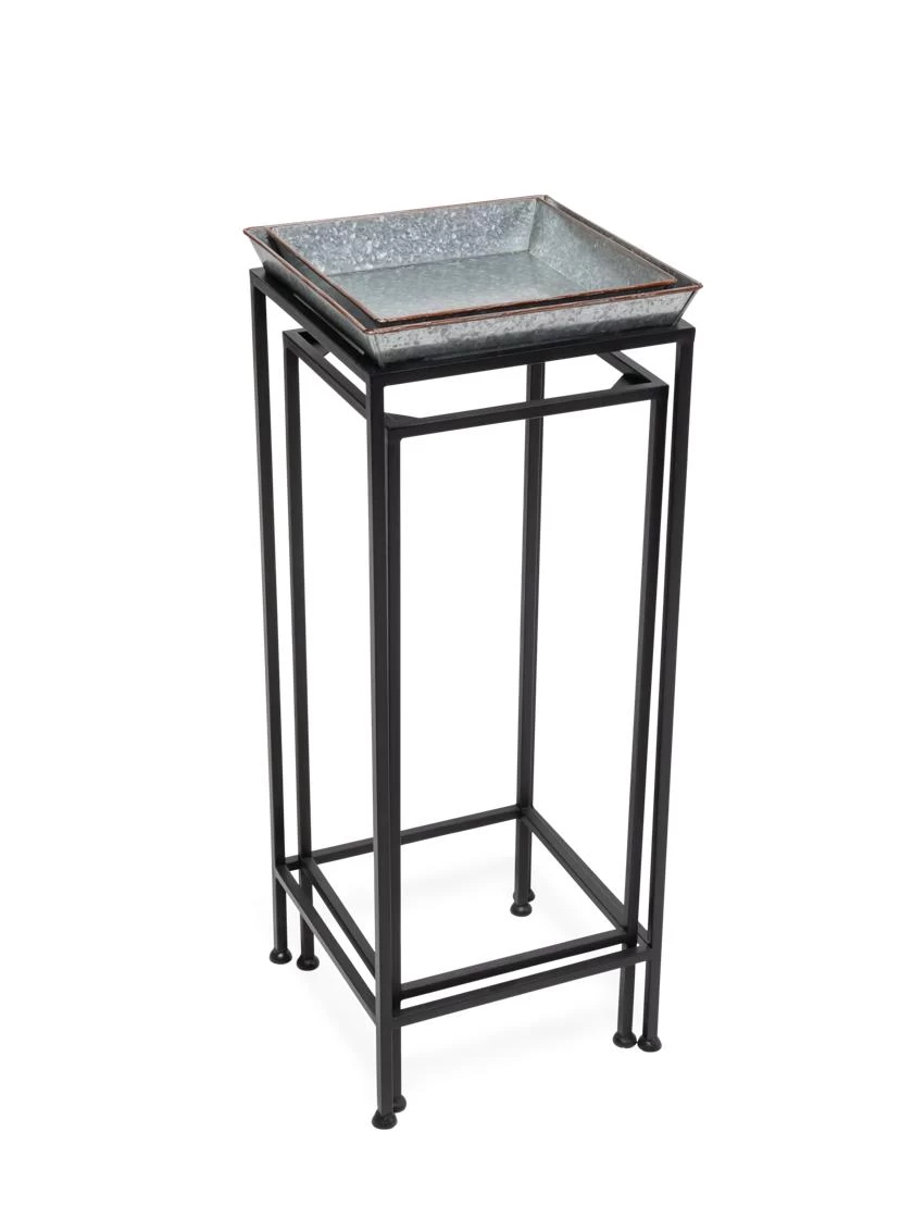 Square Nesting Plant Stands With Galvanized Trays, Set Of 2 4 Square Nesting Plant Stands With Galvanized Trays, Set Of 2 - Image 2