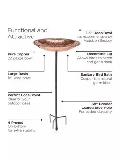 Copper Birdbath, 18" With Stake -Outdoor Garden Care Shop 8612271 04V