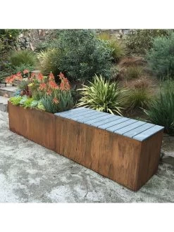 Nice Corten Trough Planters With Bench Top