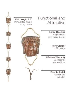 Buddha Copper Rain Chains, 8.5' 8 Buddha Copper Rain Chains, 8.5' -Outdoor Garden Care Shop 8612737 03v