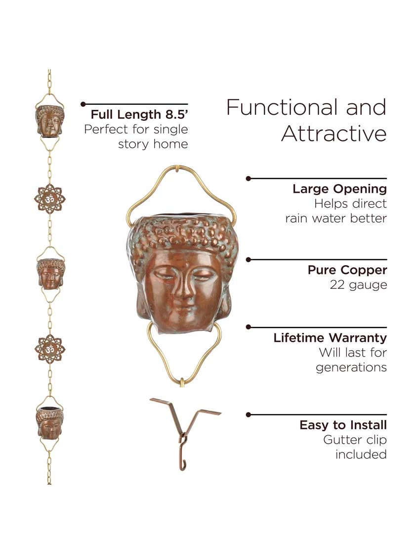 Buddha Copper Rain Chains, 8.5' 5 Buddha Copper Rain Chains, 8.5' - Image 3