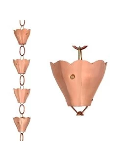 Tulip Pure Copper Rain Chain, 8.5' 12 Tulip Pure Copper Rain Chain, 8.5' -Outdoor Garden Care Shop 8612740 03v