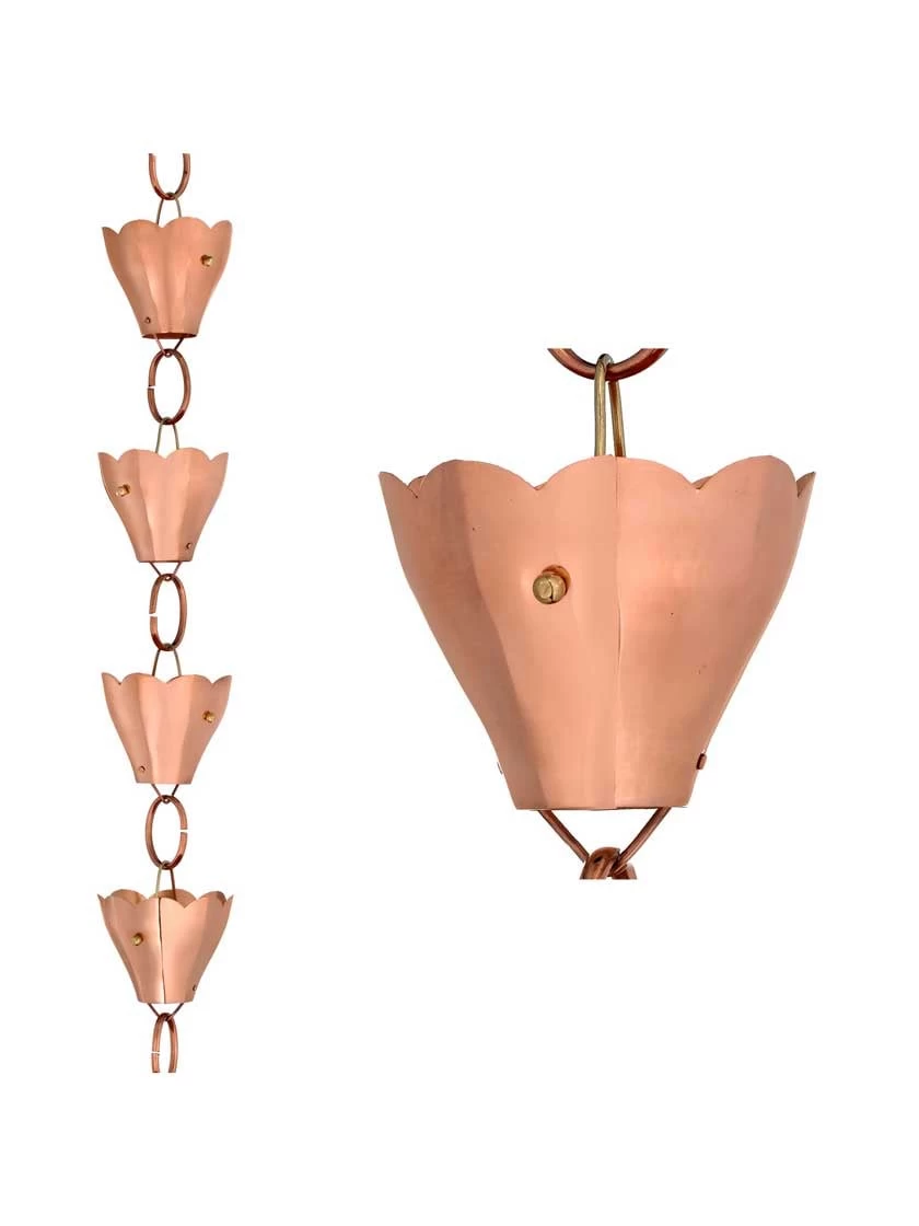 Tulip Pure Copper Rain Chain, 8.5' 7 Tulip Pure Copper Rain Chain, 8.5' - Image 5