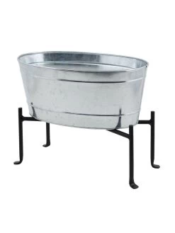 Achla Designs Mini Oval Galvanized Tub With Folding Stand 9 Achla Designs Mini Oval Galvanized Tub With Folding Stand -Outdoor Garden Care Shop 8612906 03v