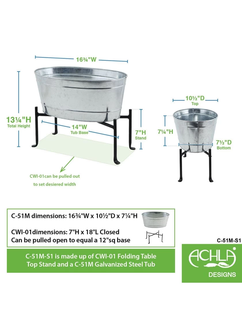 Achla Designs Mini Oval Galvanized Tub With Folding Stand 7 Achla Designs Mini Oval Galvanized Tub With Folding Stand - Image 5