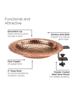 Pure Copper Bird Bath Deck Mount -Outdoor Garden Care Shop 8613381 05v